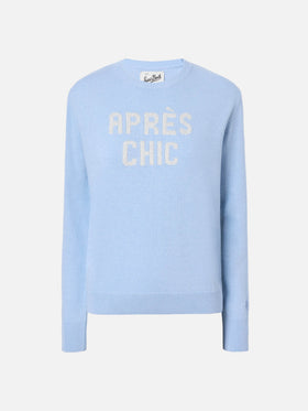 Neuer Queen-Pullover aus Kaschmirmischung in Hellblau mit Après Chic-Jacquard