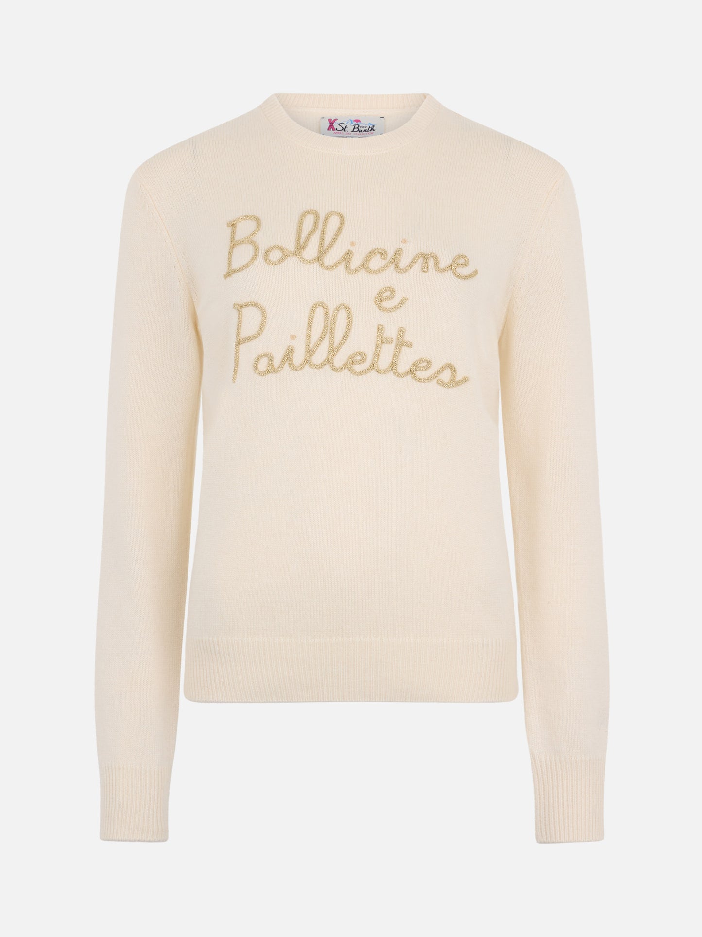 Beiger Damenpullover New Queen mit Paillettenstickerei von Bollicine
