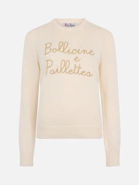 Beiger Damenpullover New Queen mit Paillettenstickerei von Bollicine