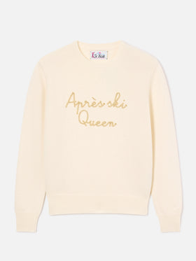 Jersey de punto de cuello redondo New Queen en blanco roto con bordado Après Ski Queen 