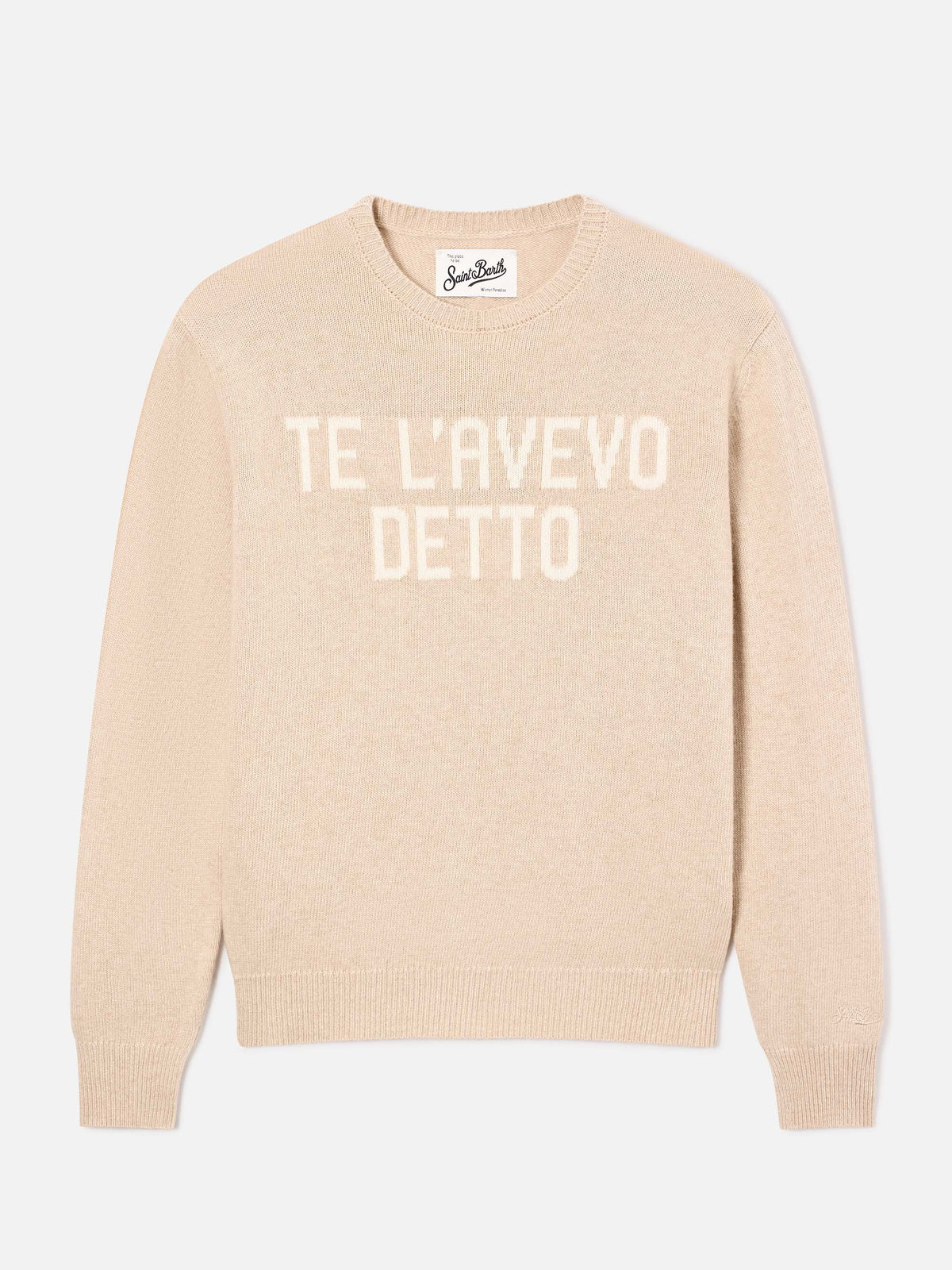 Maglia girocollo New Queen beige con ricamo Te L'Avevo Detto