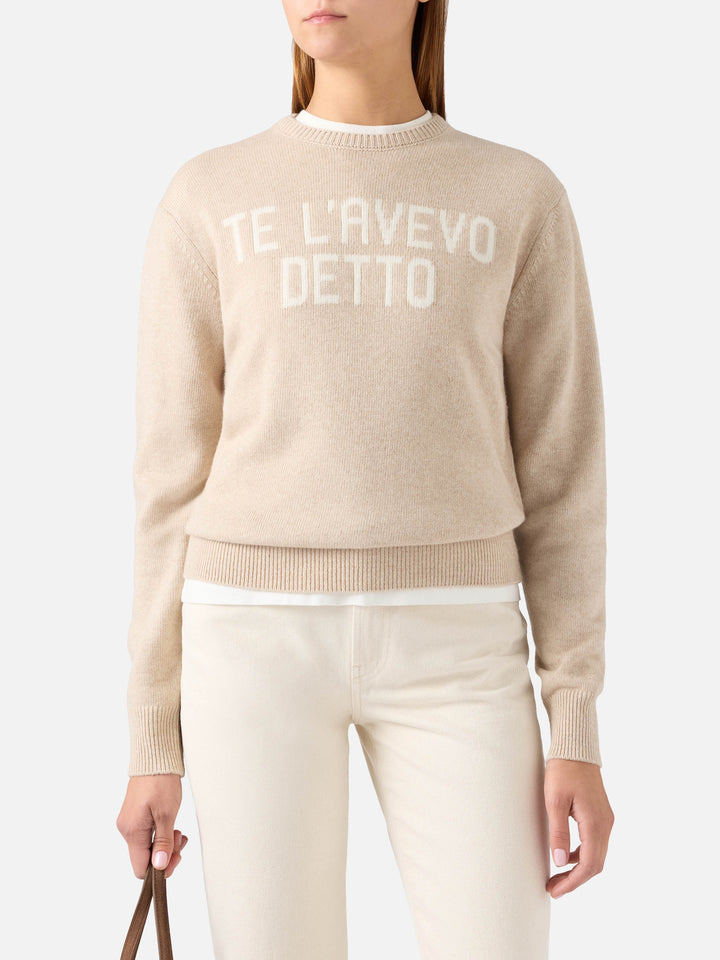 Punto de cuello redondo Beige New Queen con bordado Te L'Avevo Detto 