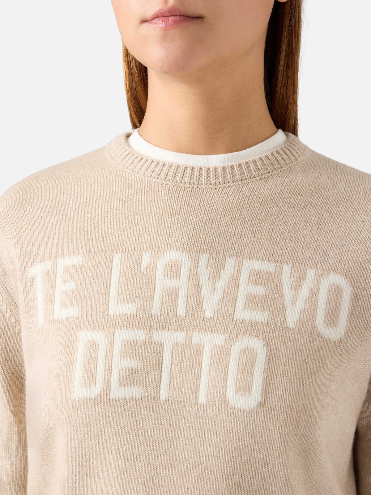 Maglia girocollo New Queen beige con ricamo Te L'Avevo Detto