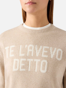 Maglia girocollo New Queen beige con ricamo Te L'Avevo Detto