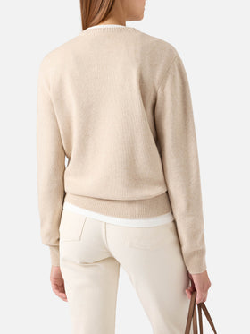 Maglia girocollo New Queen beige con ricamo Te L'Avevo Detto