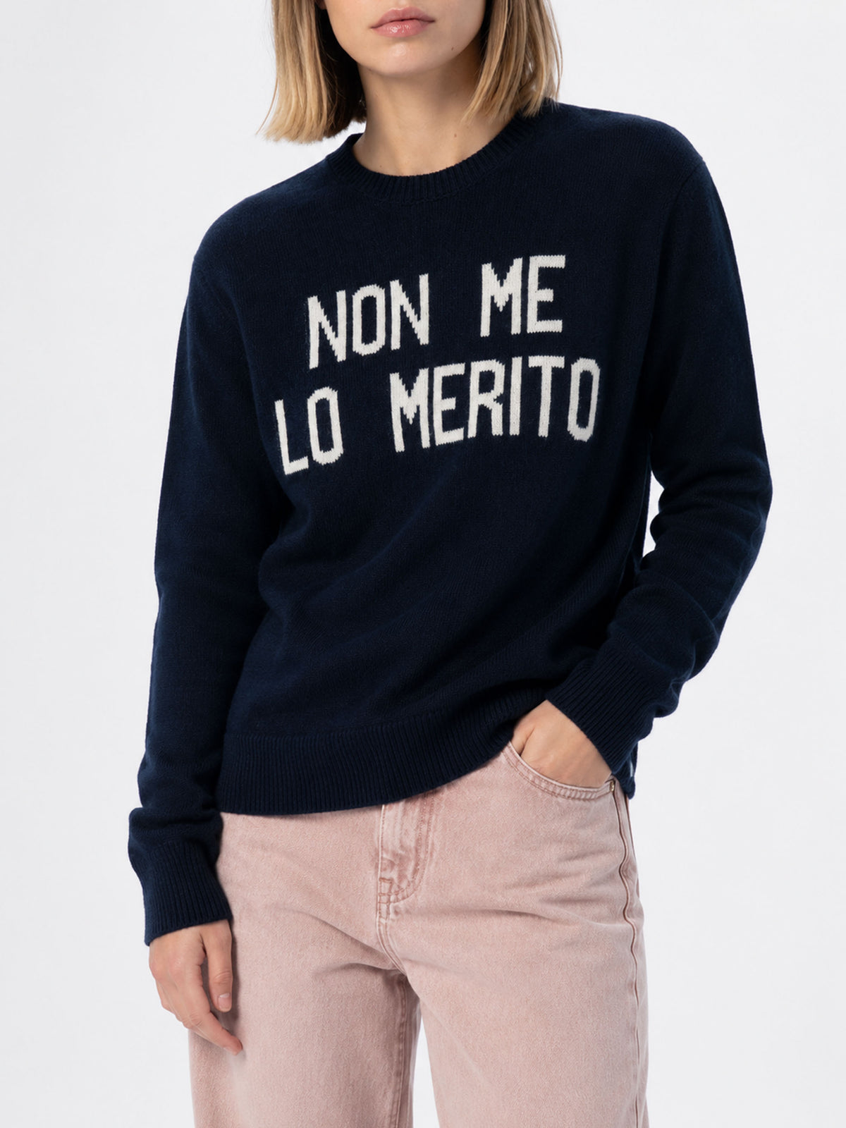 Nouveau pull bleu Queen avec jacquard Non me lo merito 