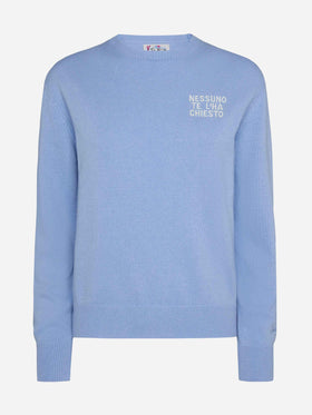 Light blue sweater New Queen with Nessuno te l'ha chiesto embroidery - MC2 Saint Barth
