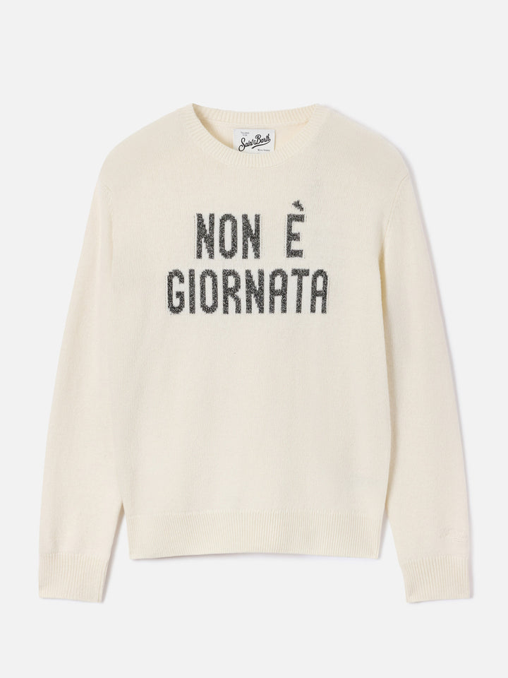 Maglia girocollo New Queen off white con ricamo Non È Giornata in lurex