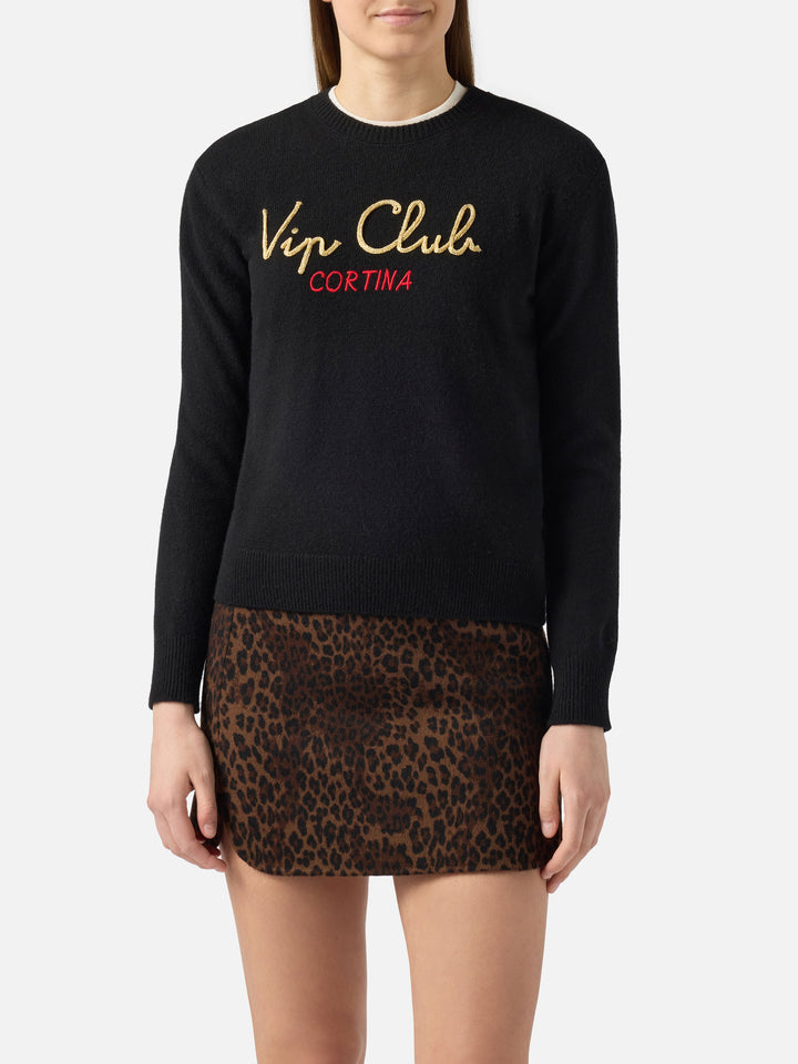 Woman black sweater New Queen with embroidery Vip club Cortina | VIP CLUB CORTINA SPECIAL EDITION