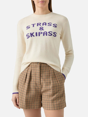 New Queen crewneck in white with Strass & Skipass rhinestone embellishment