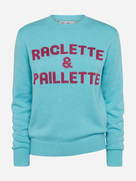 Water green sweater New Queen with Raclette & Paillettes sequins lettering - MC2 Saint Barth