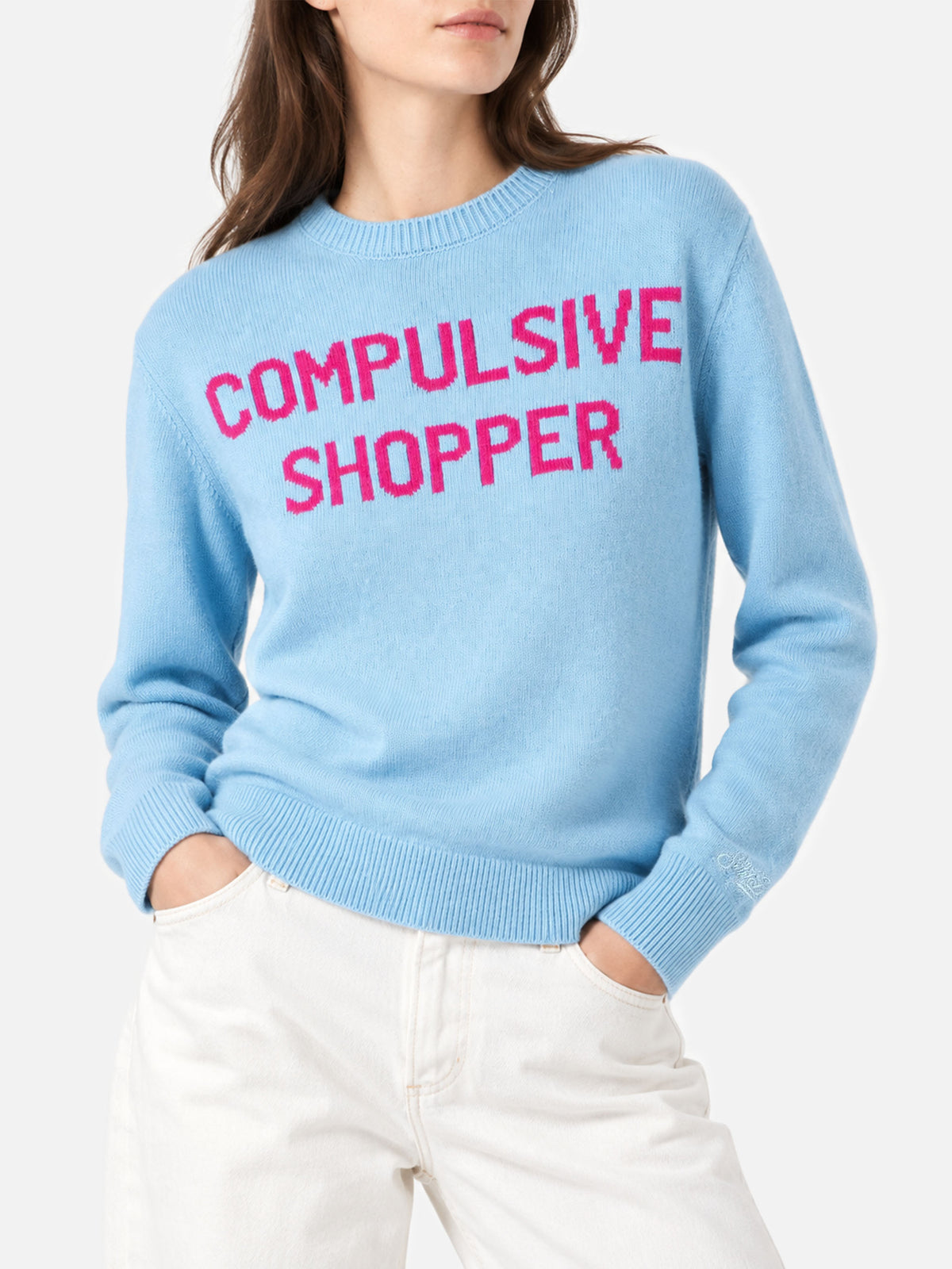 Nouveau pull Queen bleu clair avec jacquard Compulsive Shopper 
