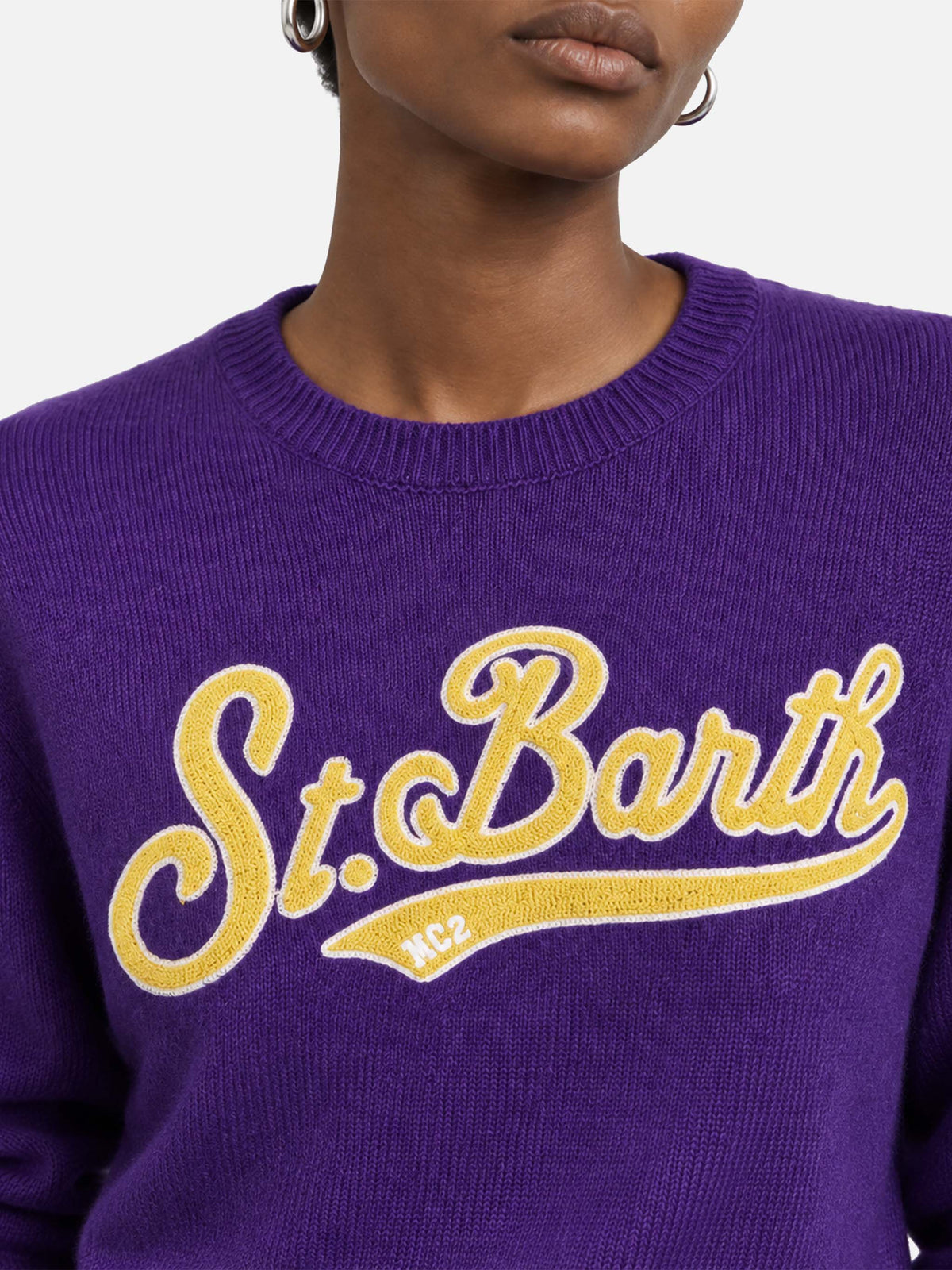 Maglione crop New Queen viola con logo