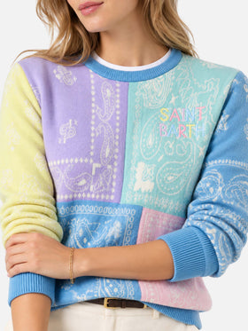 Pull femme en maille brossée avec imprimé bandana 