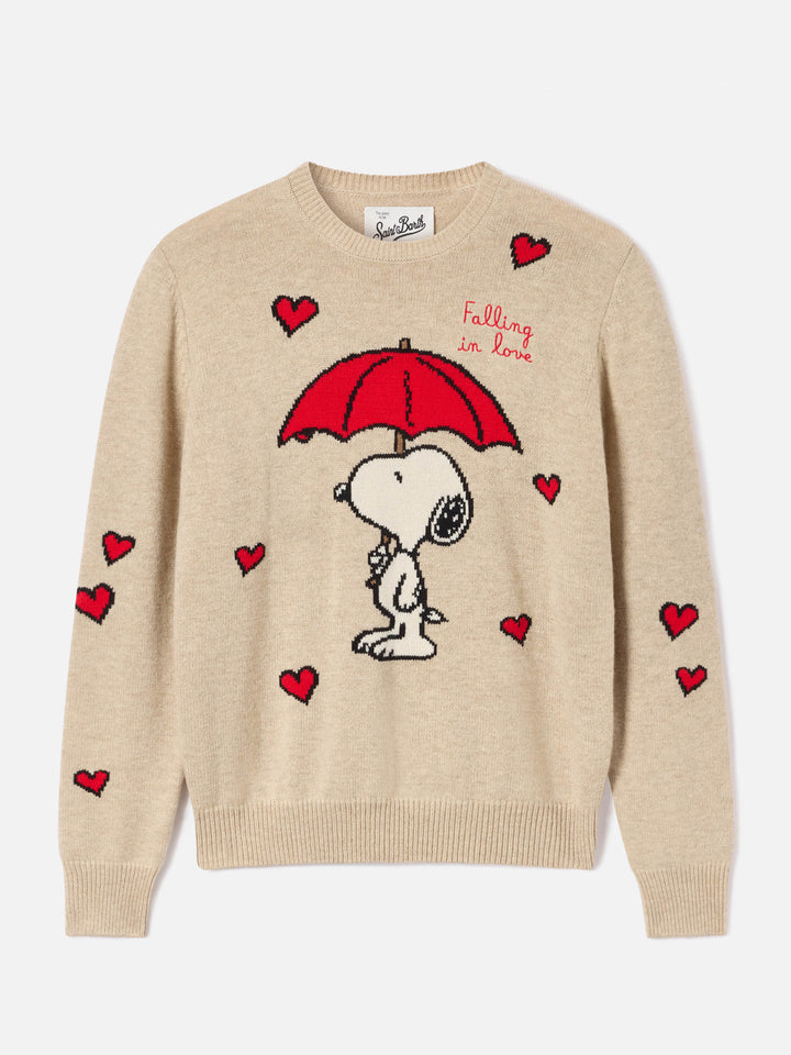 Maglia girocollo New Queen beige con intarsio Snoopy | Special edition