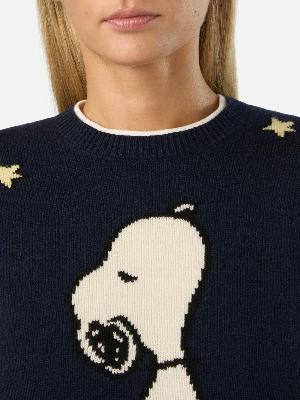 Navy blue New Queen crewneck knit with Snoopy intarsia | Special edition