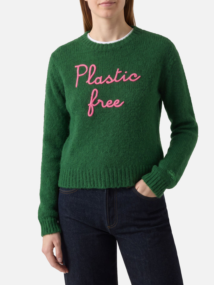 Grüner New Queen Cropped-Pullover mit Plastic Free-Stickerei 