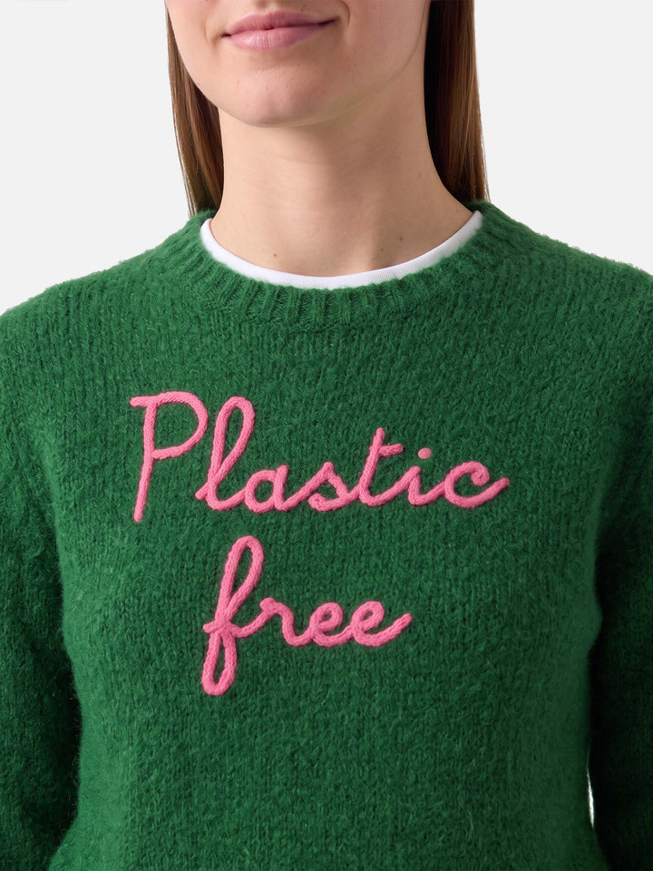 Grüner New Queen Cropped-Pullover mit Plastic Free-Stickerei 