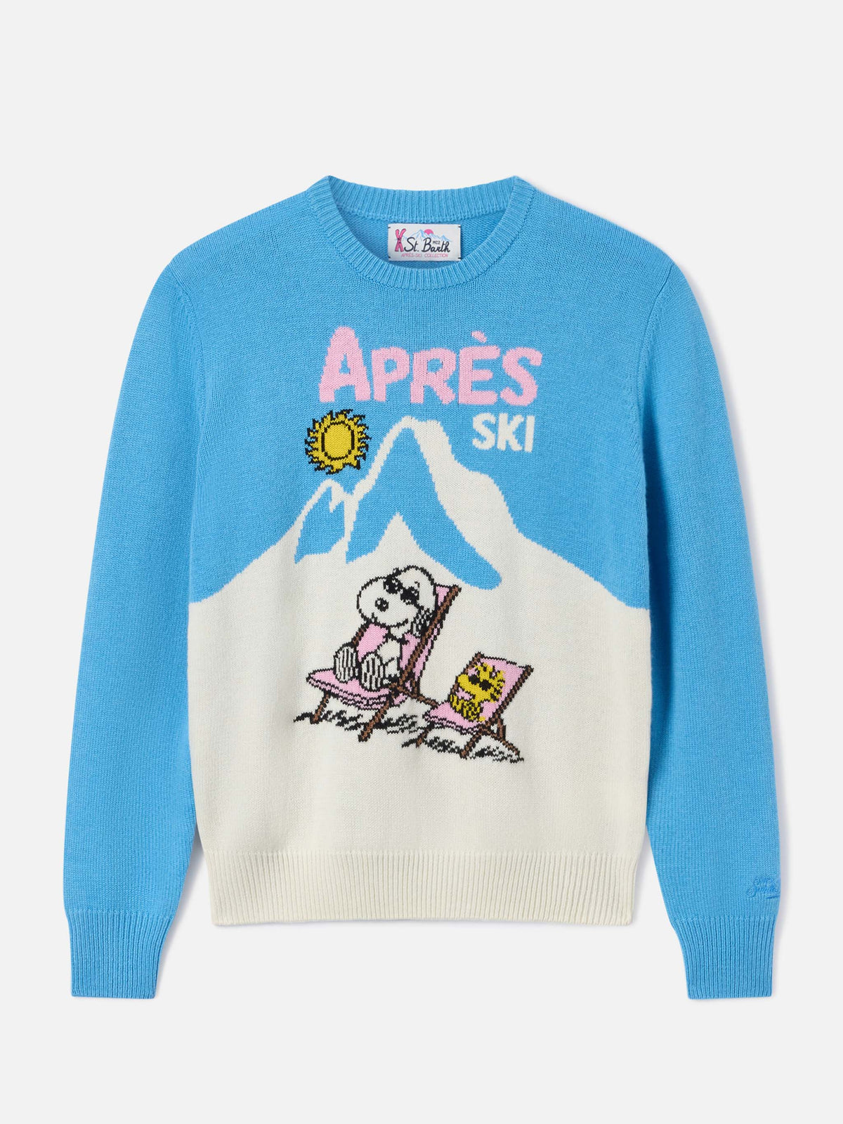Light blue New Queen Rundhals-Strick mit Snoopy-Intarsie | Special edition 