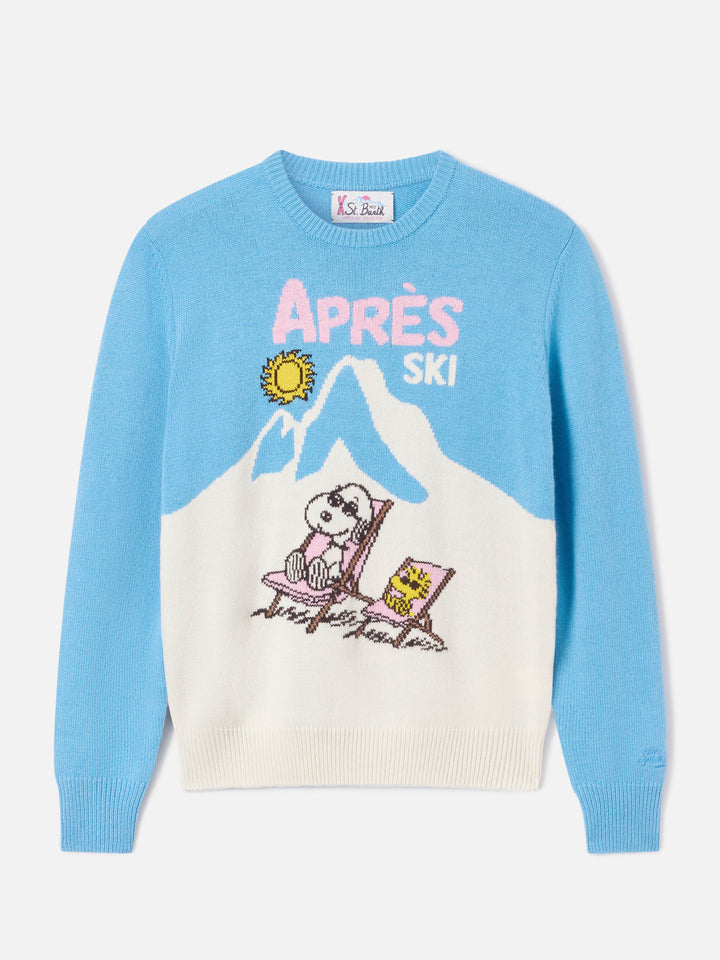 Light blue New Queen Rundhals-Strick mit Snoopy-Intarsie | Special edition 