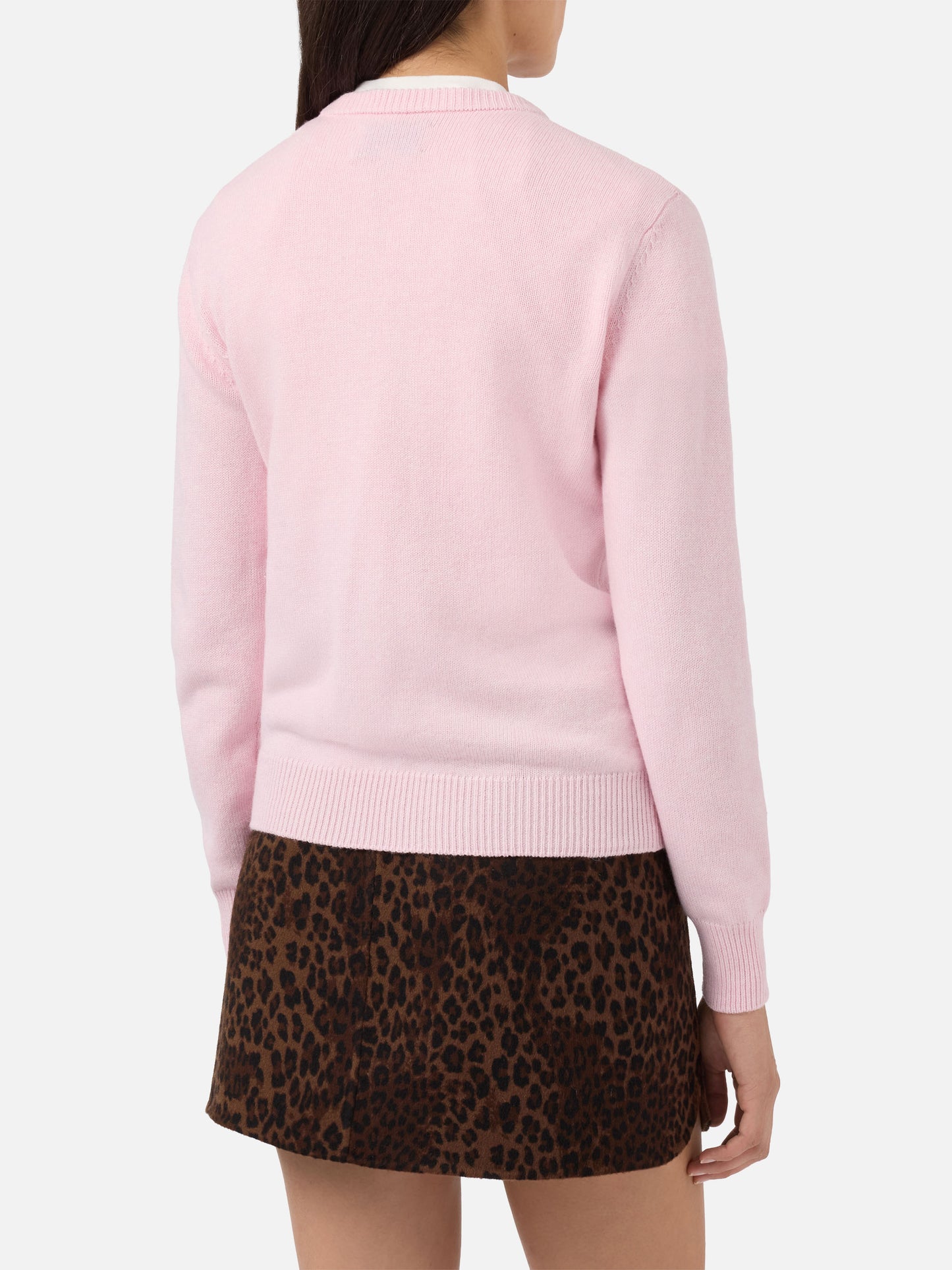 Neuer Queen-Pullover aus Kaschmirmischung in Rosa mit Cortina-Postkarten-Jacquardmuster