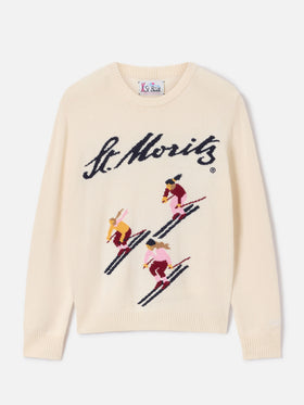 Pull en maille col rond Off white New Queen avec intarsia St. Moritz | Special edition 