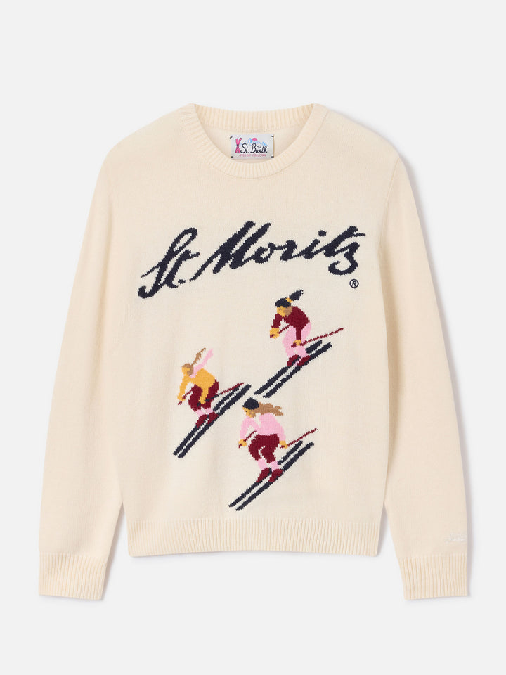 Maglia girocollo New Queen off white con intarsio St. Moritz | Special edition