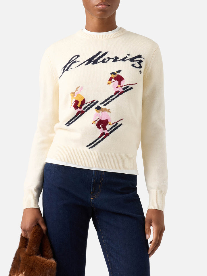 Pull en maille col rond Off white New Queen avec intarsia St. Moritz | Special edition 