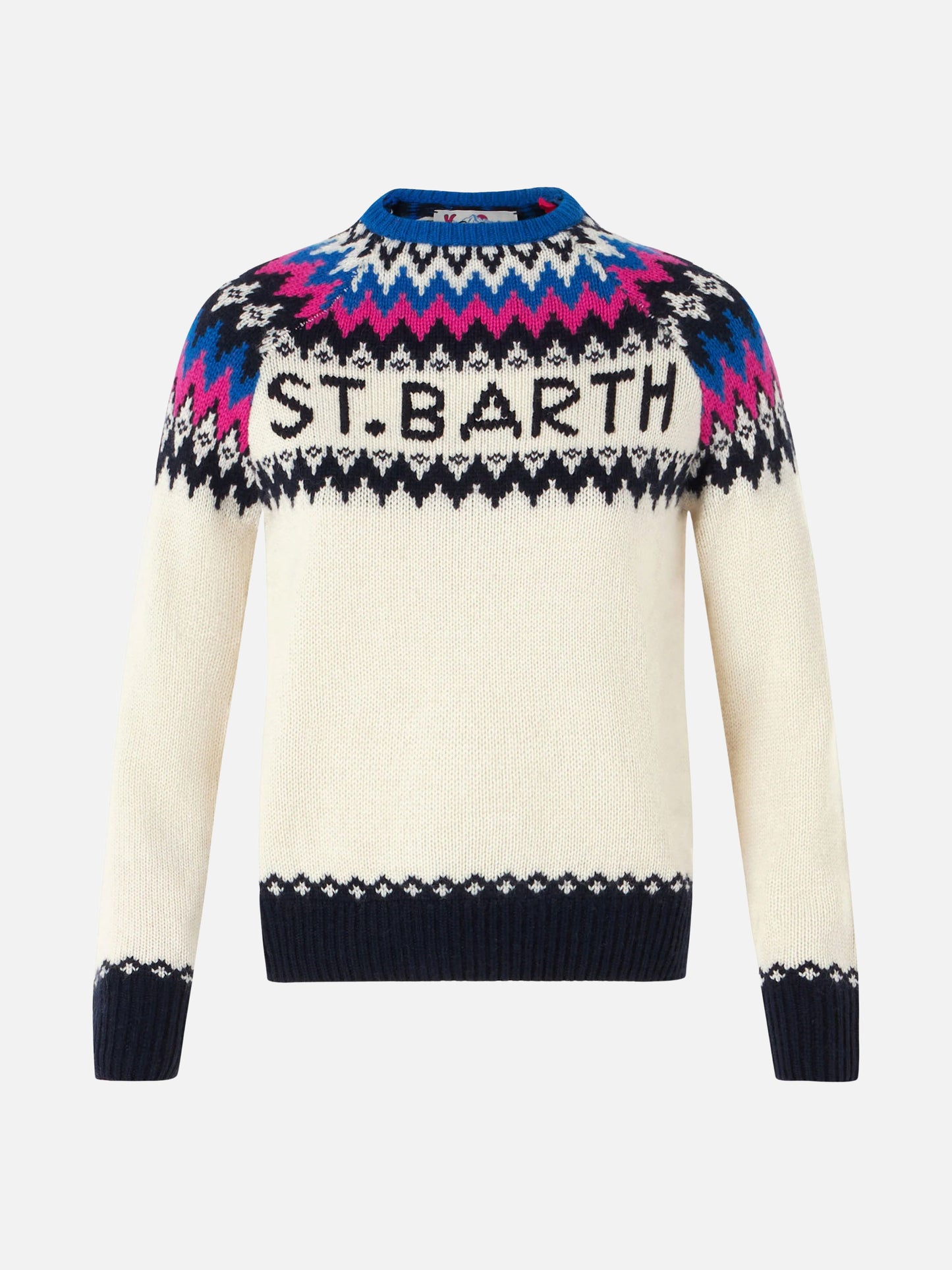 Damenpullover aus nordischem Jacquard mit Rundhalsausschnitt