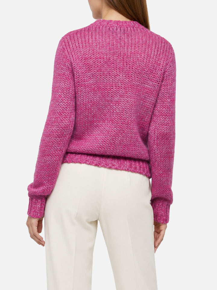 New Queen Weicher Pullover aus lila Alpaka-Mix mit Cold Out Hot In-Stickerei 