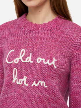 New Queen Soft purple alpaca blend sweater with Cold Out Hot In embroidery