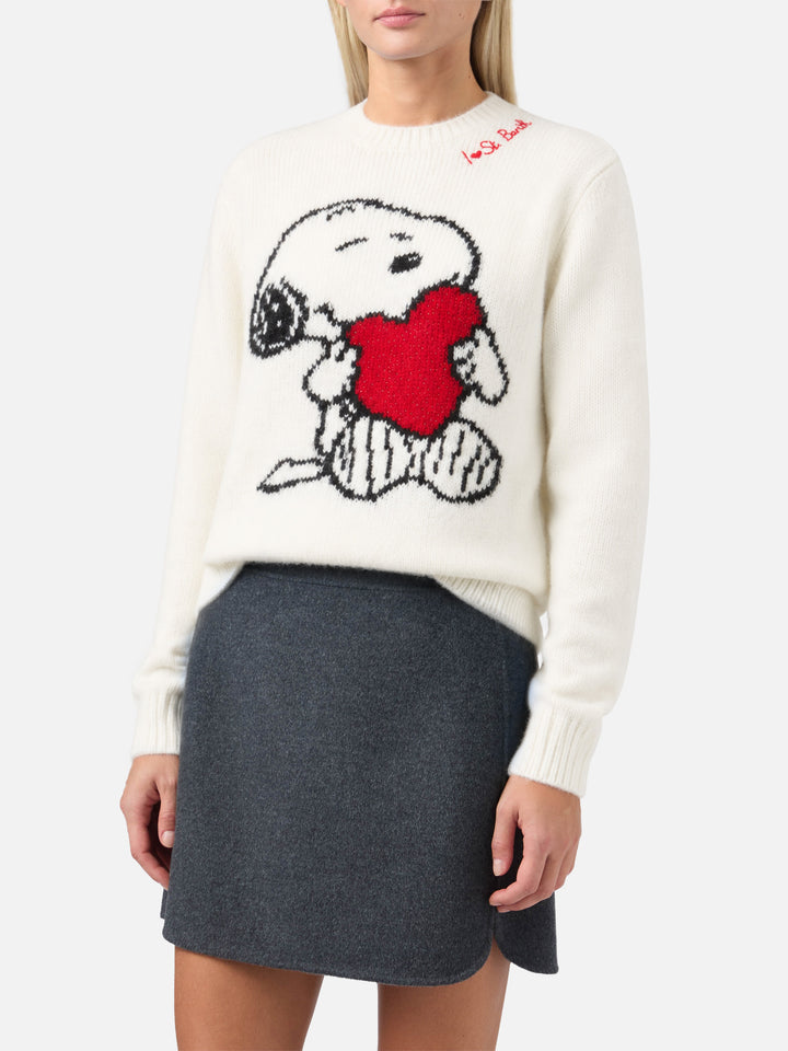 Pull femme avec jacquard Snoopy et Woodstock et cœur en strass | SNOOPY PEANUTS™ SPECIAL EDITION 