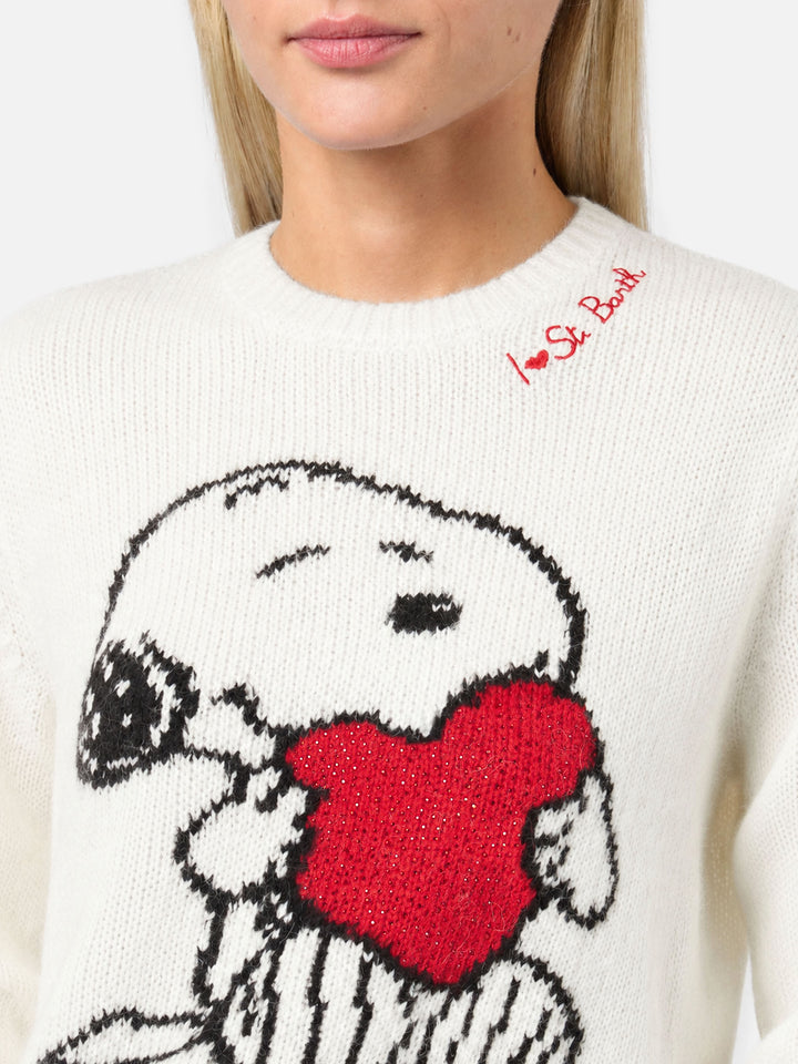 Pull femme avec jacquard Snoopy et Woodstock et cœur en strass | SNOOPY PEANUTS™ SPECIAL EDITION 
