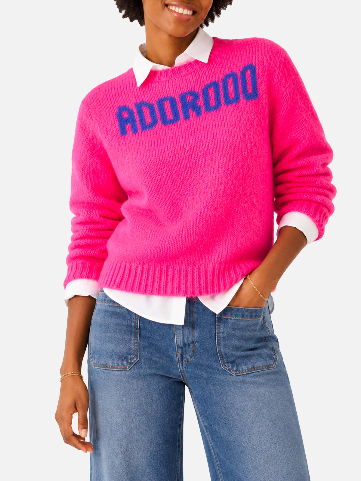 Maglia New Queen Soft rosa fluo con ricamo Adorooo
