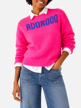 Maglia New Queen Soft rosa fluo con ricamo Adorooo