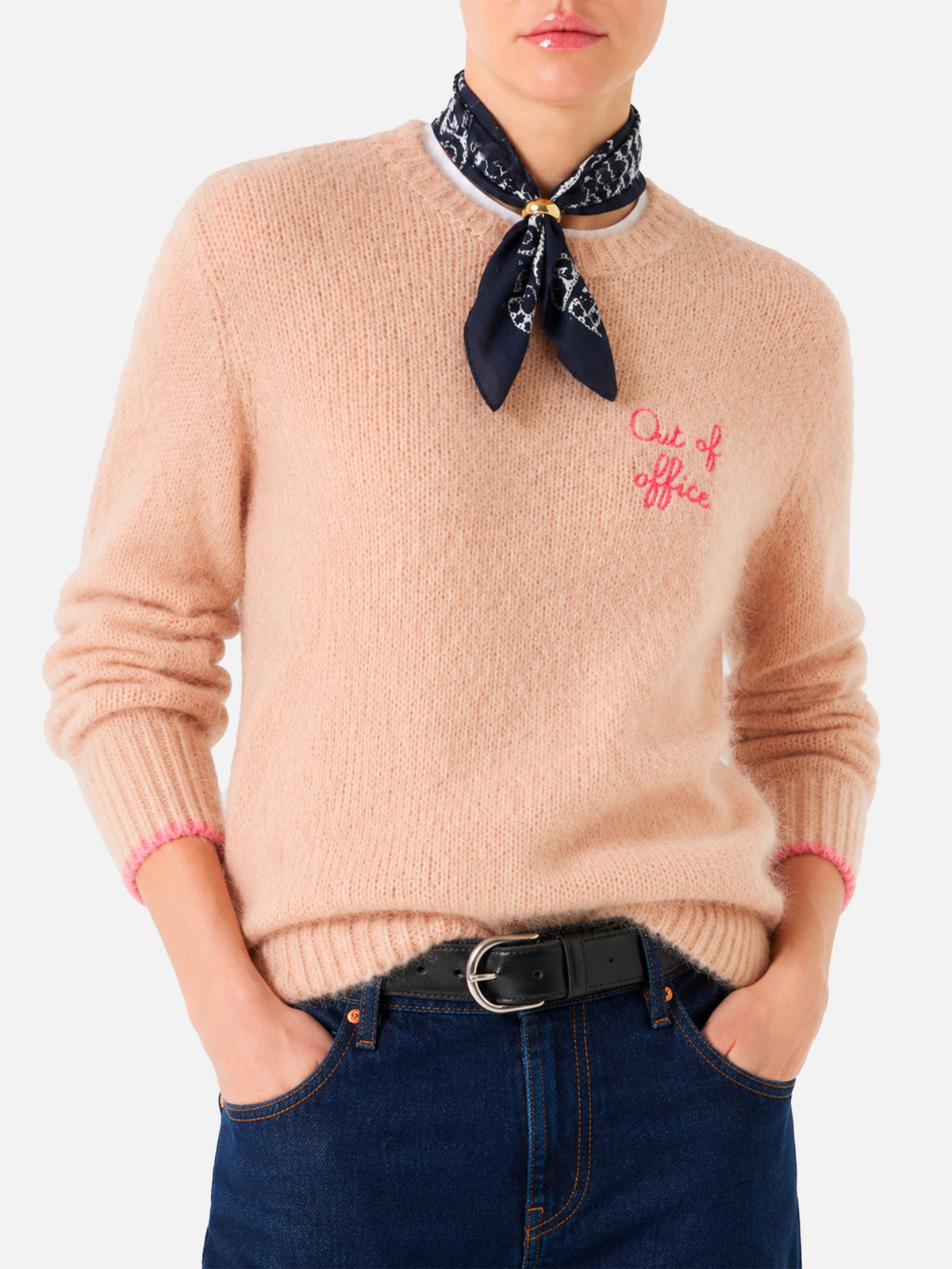 Maglia New Queen Soft beige con ricamo Out of office