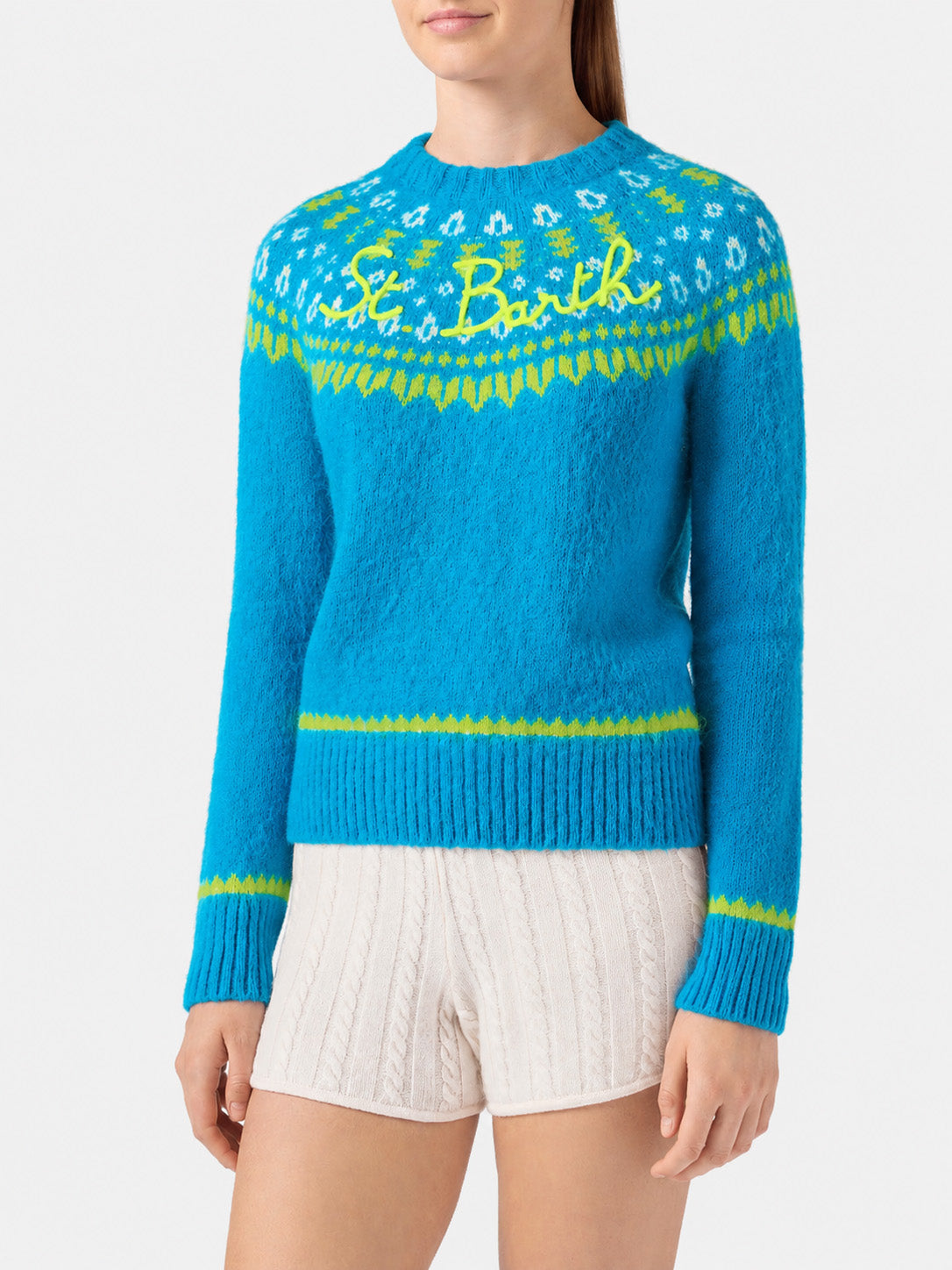 Pull jacquard New Queen Nordic Soft bleu clair 