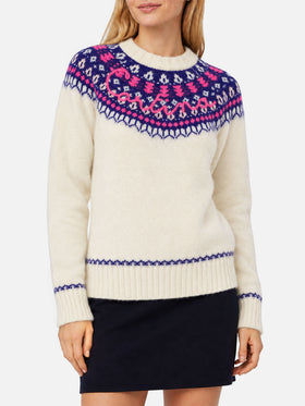 Weißer New Queen Nordic Soft Pullover mit Jacquardmuster 