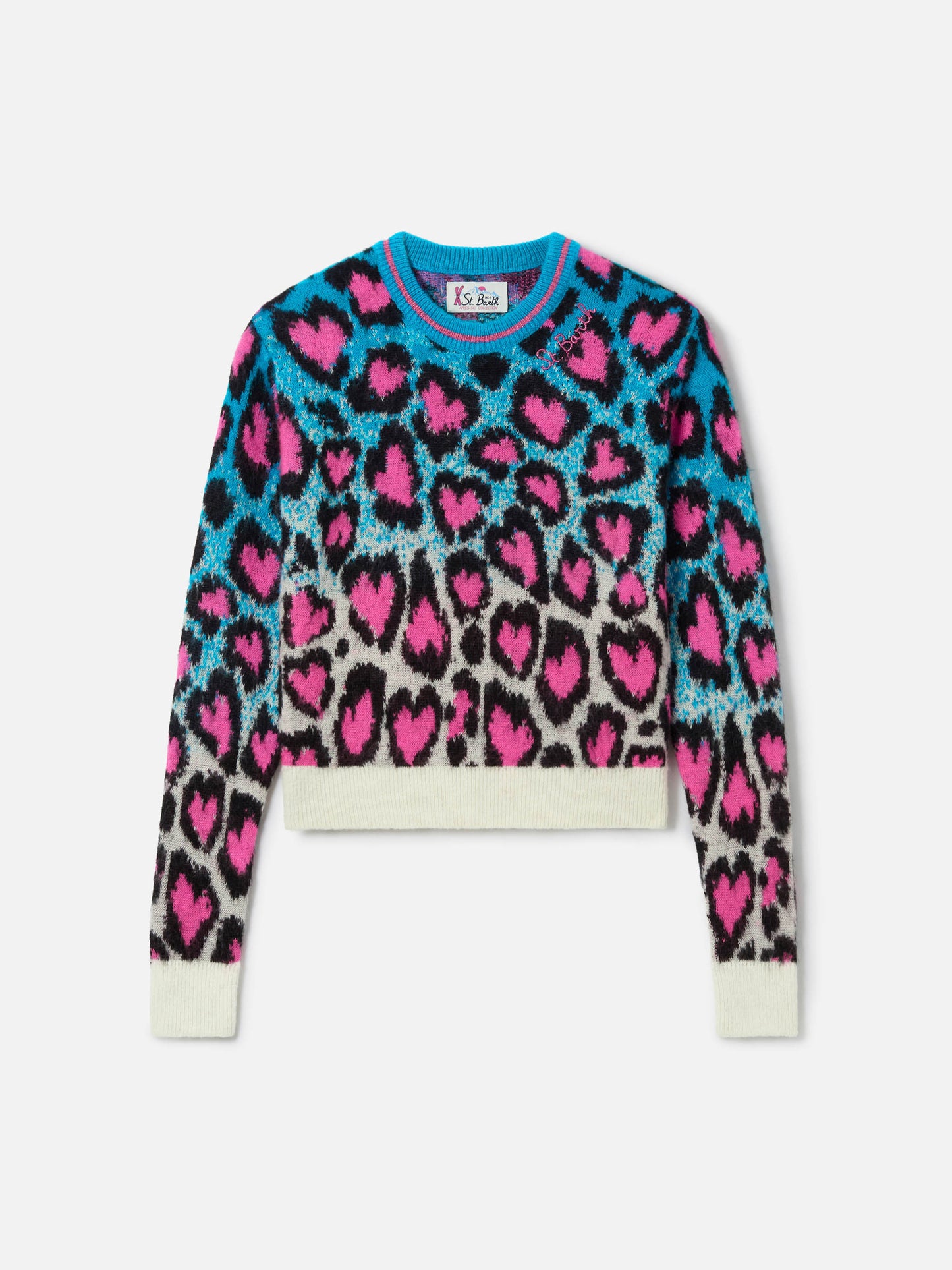 New Queen crewneck crop sweater with Leopard Hearts