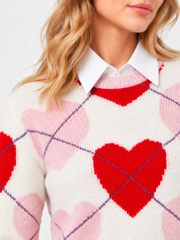 Nouveau pull court New Queen en maille douce à motif argyle cœur 