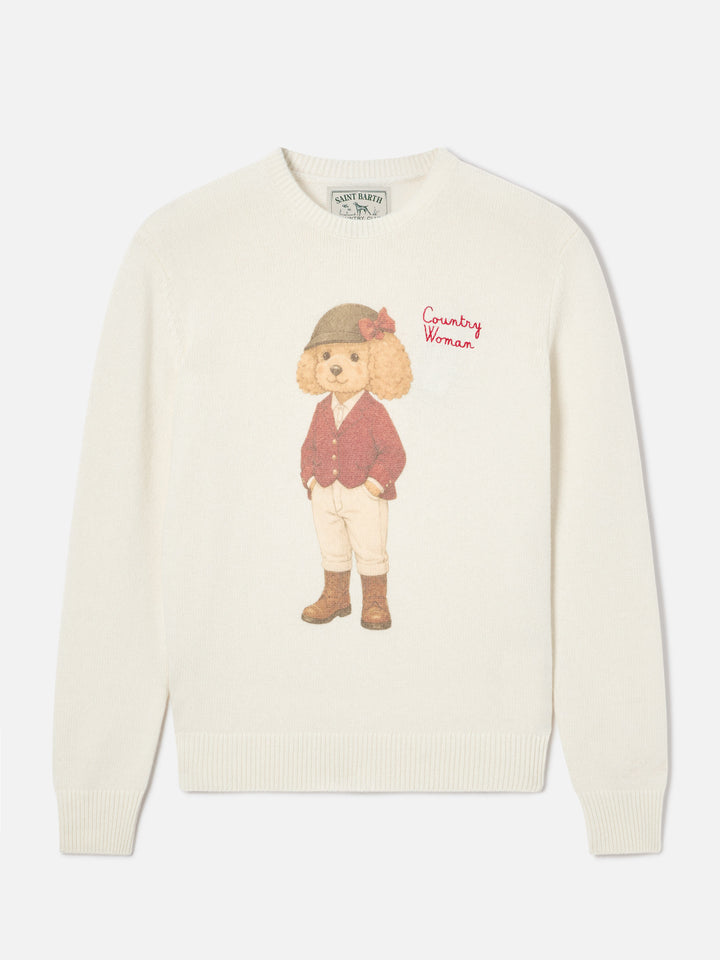 Off white New Queen Rundhals-Strickpullover mit Country Woman-Print 