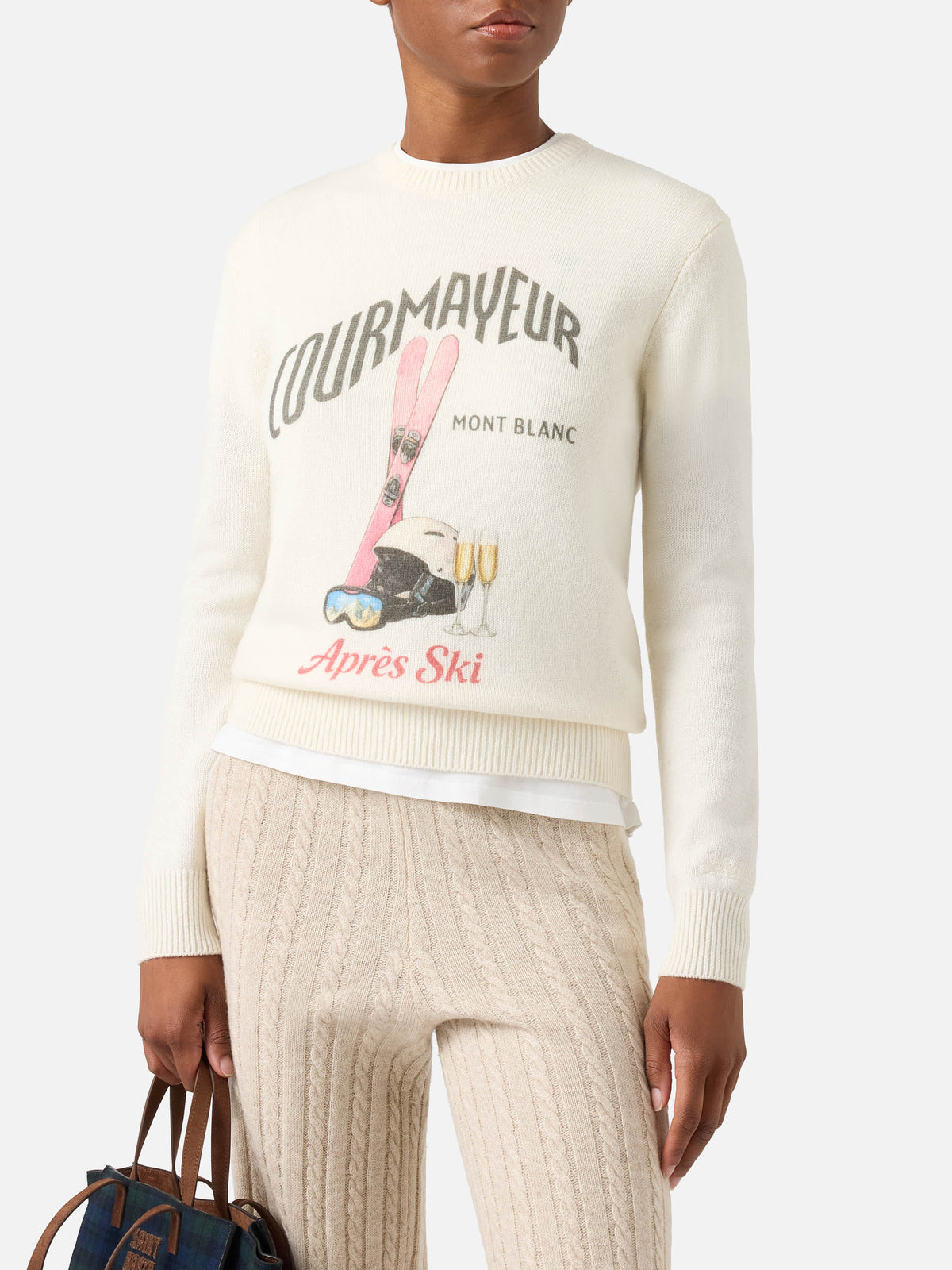 Pull New Queen blanc cassé en mélange de laine et cachemire avec imprimé Courmayeur | Special edition 