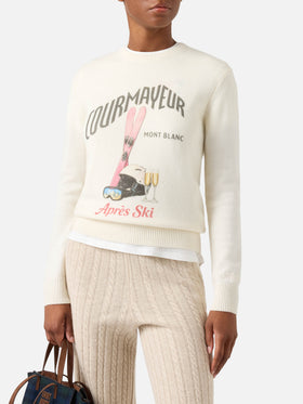 Pull New Queen blanc cassé en mélange de laine et cachemire avec imprimé Courmayeur | Special edition 