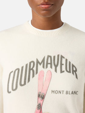 Pull New Queen blanc cassé en mélange de laine et cachemire avec imprimé Courmayeur | Special edition 