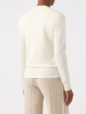 Pull New Queen blanc cassé en mélange de laine et cachemire avec imprimé Courmayeur | Special edition 