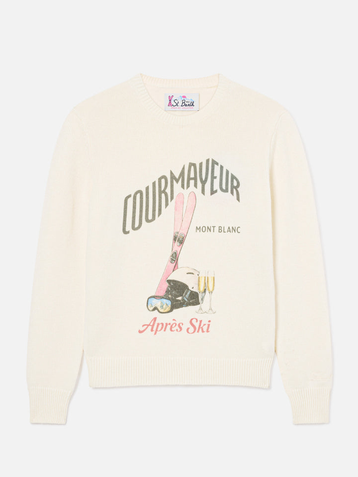 Pull New Queen blanc cassé en mélange de laine et cachemire avec imprimé Courmayeur | Special edition 
