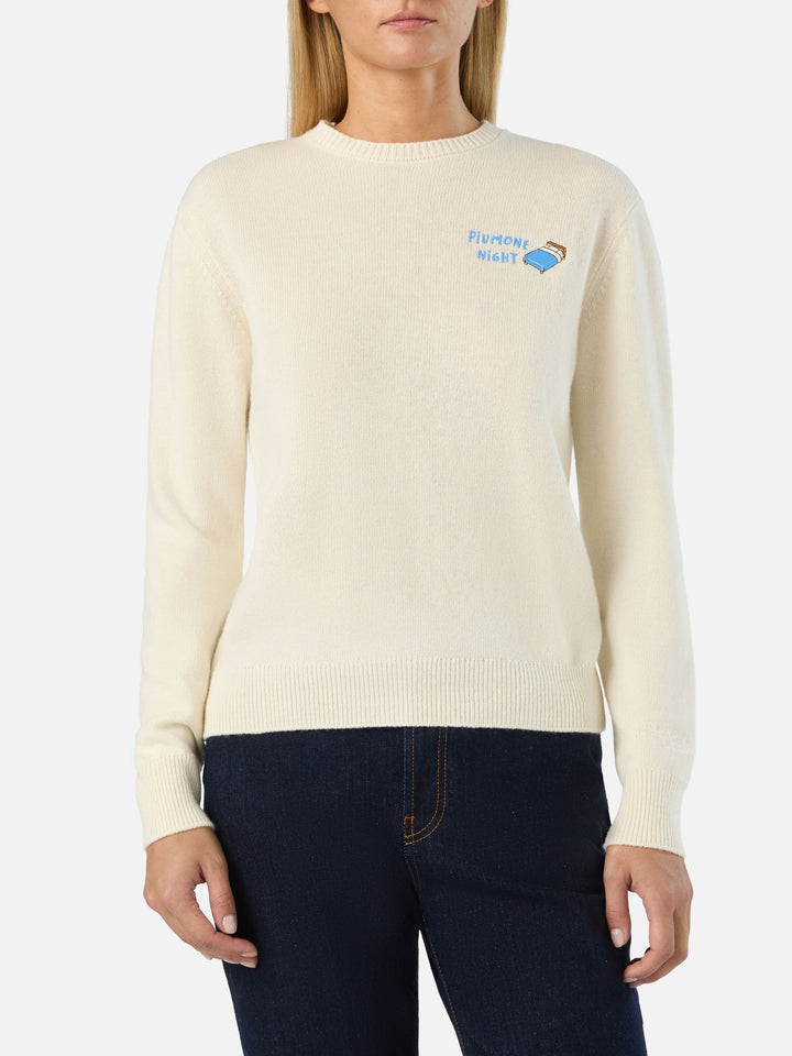Off white New Queen Rundhalspullover aus Wolle und Kaschmir-Mischung mit Piumone Night-Stickerei 