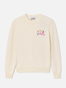 Jersey de cuello redondo Off white New Queen en mezcla de lana y cachemira con bordado Gossip & Shopping 