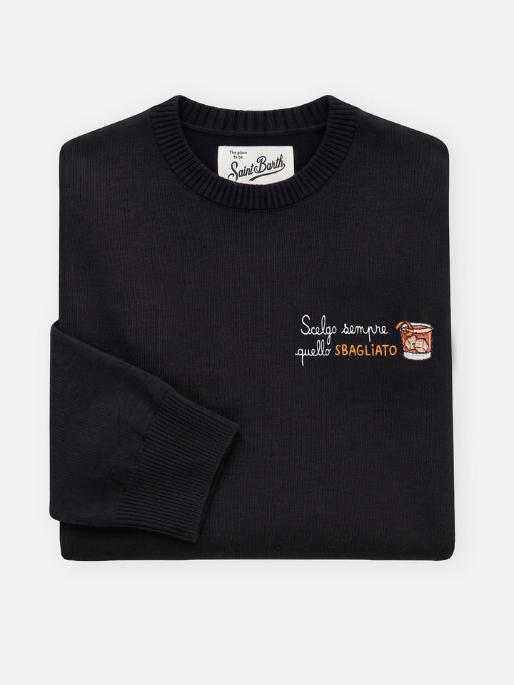 Neuer New Queen Pullover aus Cashmere-Mix in Schwarz mit Stickerei „Scelgo sempre quello sbagliato“ 
