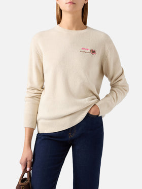 Grain New Queen wool and cashmere blend crewneck with Amore Espresso embroidery